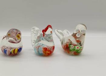 Kolekcja Vintage Figurki szklane Millefiori lata 80te kurczak kura ptak