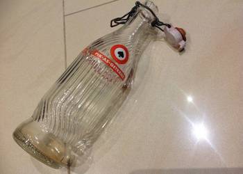 Stara Butelka Szklana z Porcelanką poj 0,5 L  Sygnowana