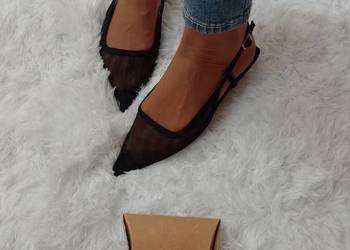 (39) ASOS Design/ Czarne, siateczkowe baleriny wieczorowe z Londynu, NOWE