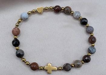 Bransoletka różaniec kamienie krzyżyk serduszko prezent bierzmowanie