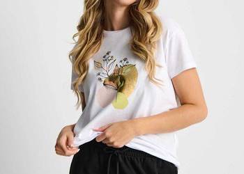 biały t-shirt z nadrukiem Sinsay