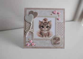Kartka ręcznie robiona na urodziny z kotkiem