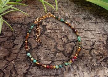 Bransoletka turkus afrykański granat i tygrysie oko