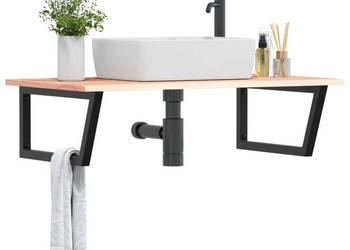 Półka ścienna pod umywalkę stal i lite drewno dębowe WM-3302639