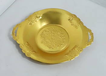 Złota Patera / Taca PRL z Uchwytami – Piękny Wzór Róż, 29.5cm