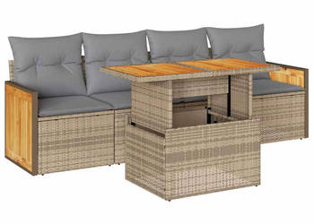5-cz. zestaw mebli z poduszkami beżowy rattan PE i akacja WM-3327657