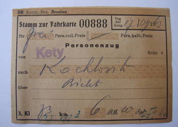Kety /Kęty - Kochlowitz / Kochłowice - III Rzesza stary bilet kolejowy 1943