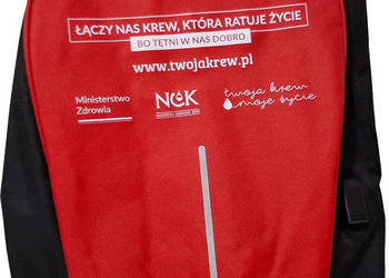 Plecak antykradzieżowy, powerbank USB, 13x28x38cm, czerwony, NCK