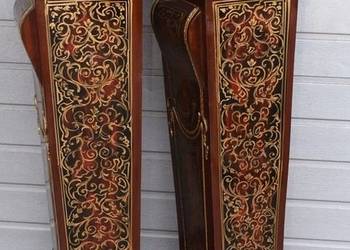 Dwa Postumenty w Stylu Boulle z Malunkami Kolumny Piedestały Blat z Marmuru