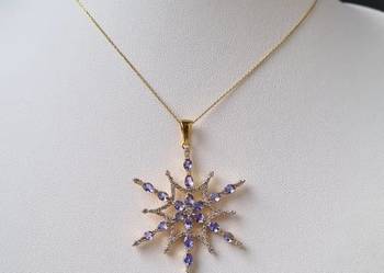 Zawieszka wisiorek srebro 925 złocone, tanzanity i cyrkony