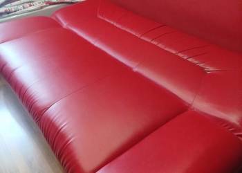 Czerwona skórzana wersalka + 2 fotele