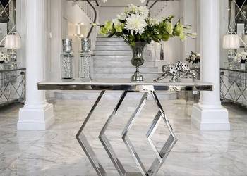 Nowoczesna konsola srebrna komoda z marmurem diament Premium