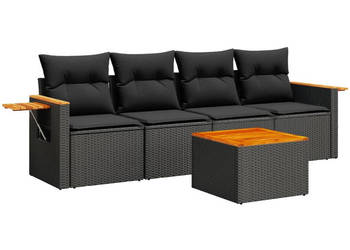5-cz. zestaw wypoczynkowy do ogrodu poduszki czarny rattan PE WM-3226615