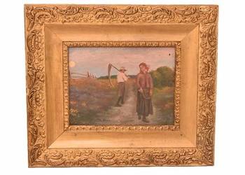 Józef Chełmoński - Pejzaż Polskiej Wsi - Chłop z Kosą - Polski Obraz Olejny