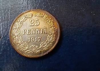 Stare monety 25 pennia 1917 odmiana 2 Finlandia srebro