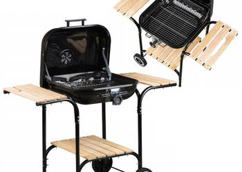 Duży grill ogrodowy z pokrywą regulacja rusztu drewniane półki MultiGarden