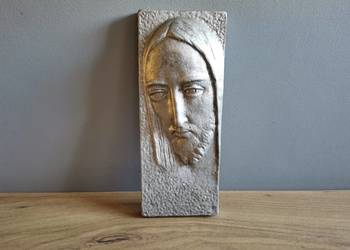 Stara płaskorzeźba, metalowy relief Jezus, odlew znal Stara płaskorzeźba, metalowy relief Jezus, odlew znal