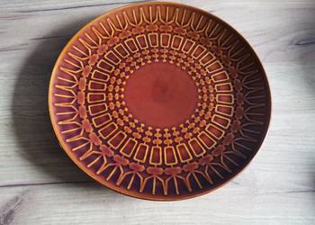 Stary duży talerz 24 cm, porcelt Pruszków wzór aztecki, design PRL 1960