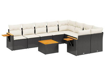 10-cz. zestaw wypoczynkowy do ogrodu poduszki czarny rattan PE WM-3227148