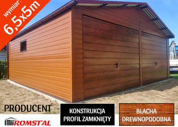 Garaż Blaszany Drewnopodobny 6.5x5m - Dwuspadowy - Romstal A28v15