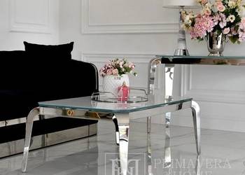 Stolik Kawowy ELITE Srebrny Glamour – Designerski Nowoczesny Szklany Blat