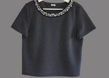 Damska elegancka czarna bluzka krótki rękaw w białe kropki Pimkie 38/M