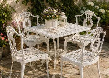 Piękny Aluminiowy Zestaw Ogrodowy Vintage Styl Prowansalski
