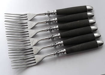 Widelce obiadowe, OKUTY BAKELIT, Gerlach, stary zestaw sztućców, sztućce