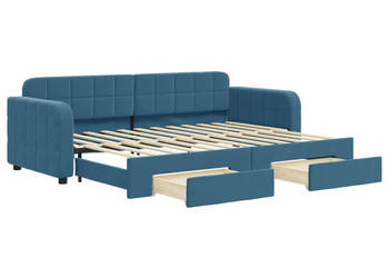 Sofa rozsuwana z szufladami niebieska aksamit 80x200 cm WM-3196969