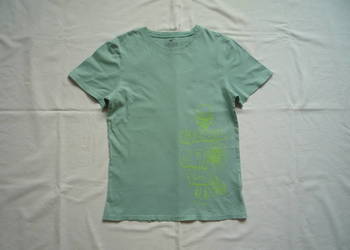 H&M r. 134/140 Niebieska Koszulka z seledynowym nadrukiem