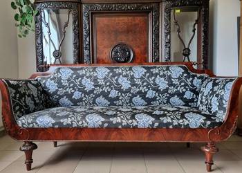 Piękna sofa empirowa z końca XIX wieku, motyw floralny (nr 9004)