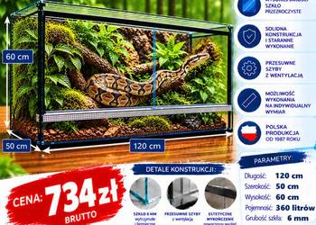 Terrarium szklane 120x50x60 cm – szkło 6 mm – producent Trans-Glass