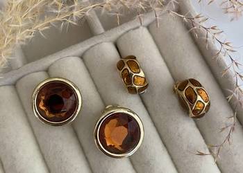klipsy vintage para emalia emaliowane bursztynowe
