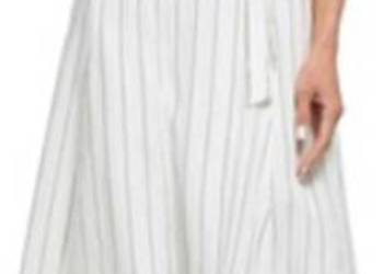 DKNY SUKIENKA SUKNIA MIDI LNIANA BIAŁA W PASKI 34