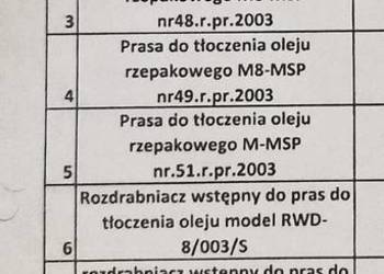 Prasy do tłoczenia oleju,  rozdrabniacze, dmuchawa
