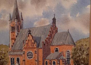 kościół św. Andrzeja w Porębce Uszewskiej akwarela 20x30 ramka 32x42