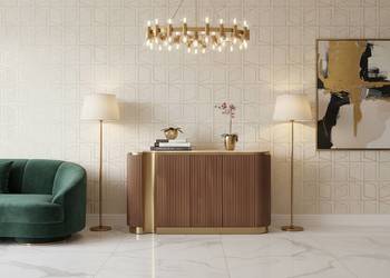 Ryflowana komoda drewniana brązowa złota Nutris Glamour Premium z blatem m…