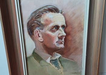 Stary obraz akwarela za szklem sygnowana w prawym dolnym rogu
