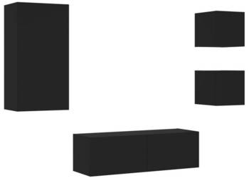4-cz. zestaw ściennych mebli TV z oświetleniem LED czarny WM-3216882
