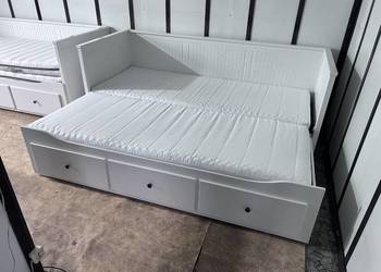 IKEA HEMNES Łóżko Leżanka z 3 szufladami, 2 materace IKEA MOSHULT ,białe Tr