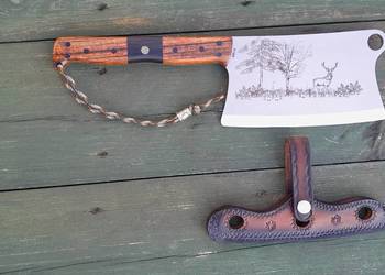 Ręcznie wykonany tasak custom stal nierdzewna, grawer, skórzana pochwa