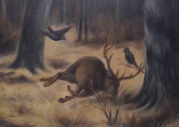 M. Gierymski - Upolowany Jeleń - Łoś - Myśliwski Obraz Olejny