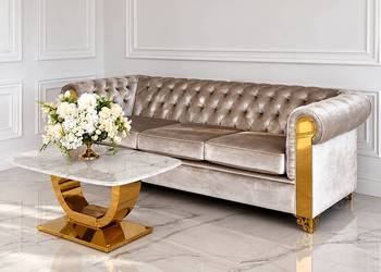 Sofa Glamour AVIATOR Złota Pikowana Ekskluzywna z Dekorami XXL