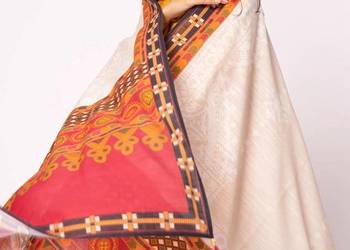 Indyjska chusta szal beż wzór kolorowa hidżab hijab dupatta etno boho