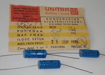 Kondensator 10uF 63V 02/E Unitra ELWA