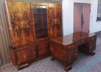 Gabinet Biblioteka Biurko ART-DECO Orzech Politura Stare Antyk Po Renowacji