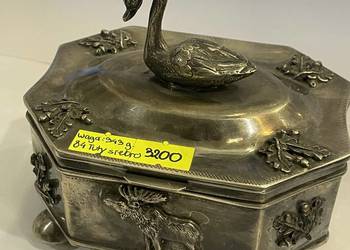 Zabytkowa srebrna cukiernica myśliwska – srebro 84, TUTY, Rosja carska