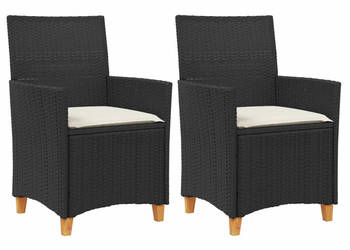 Krzesła ogrodowe poduszki 2 szt. czarne rattan PE i drewno WM-368717