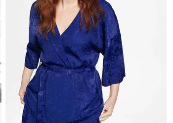 Marynarka narzutka Mango Violeta niebieska żakard wiskoza boho