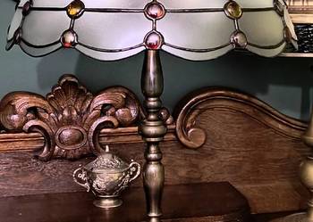 Lampa mosiądz witraż szkło gięte kaboszony